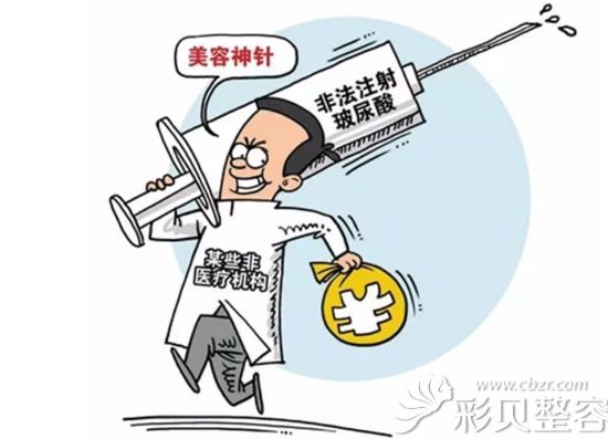 注射不明来源的玻尿酸卡通图