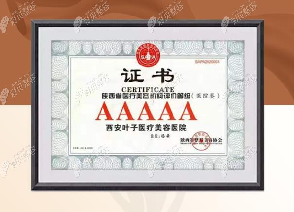 西安叶子整形是陕西省AAAAA级医疗美容机构