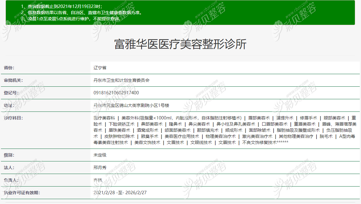 富雅华医医疗美容整形诊所的资质